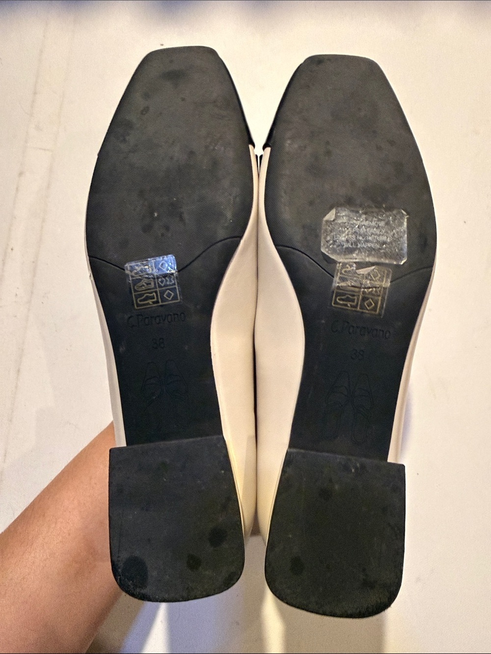 C.Paravano Two-Tone Black and Cream Square-Toe Flats with Bow Accent - Picture 4 of 5